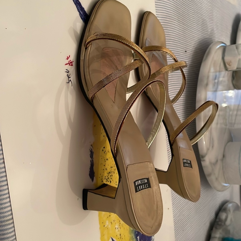 Stuart Weitzman Gold and Tan Sandals